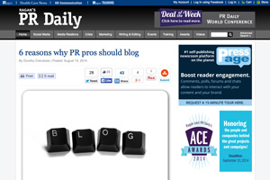 「PR Daily」サイトにのった記事「6 reasons why PR pros should blog(広報担当者がブログを書くべき6つの理由)」